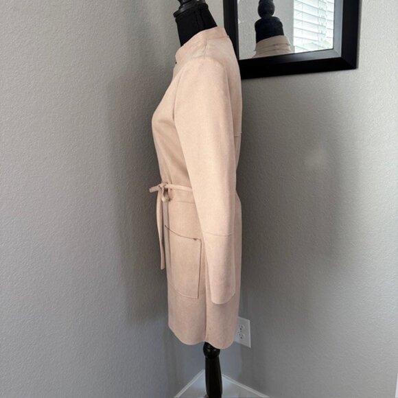 H&M Blush Pink Faux Suede Belted Jacket Coat Sz 6 - Picture 5 of 12